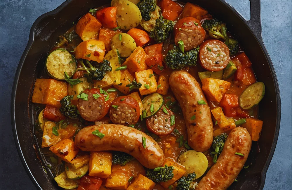 Sheet Pan Maple Dijon Sausage and Fall Veggies