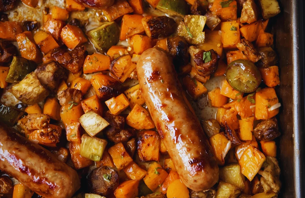 Sheet Pan Maple Dijon Sausage and Fall Veggies Recipe