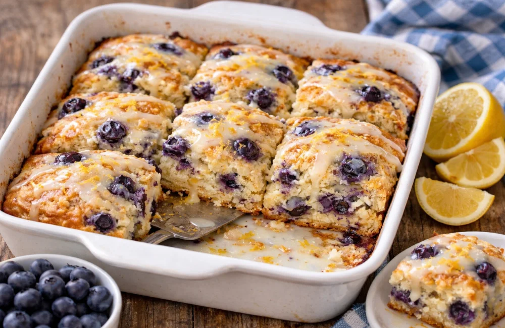 Blueberry Butter Swim Biscuits with Lemon Glaze